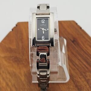 Anne Klein Women's Silver Tone Bracelet Watch Black Dial Everyday Minimalist